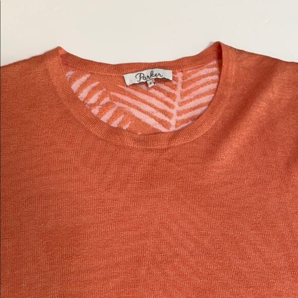 Parker sheer pullover casual top fine gauge knit peach short sleeve size S - Picture 2 of 6